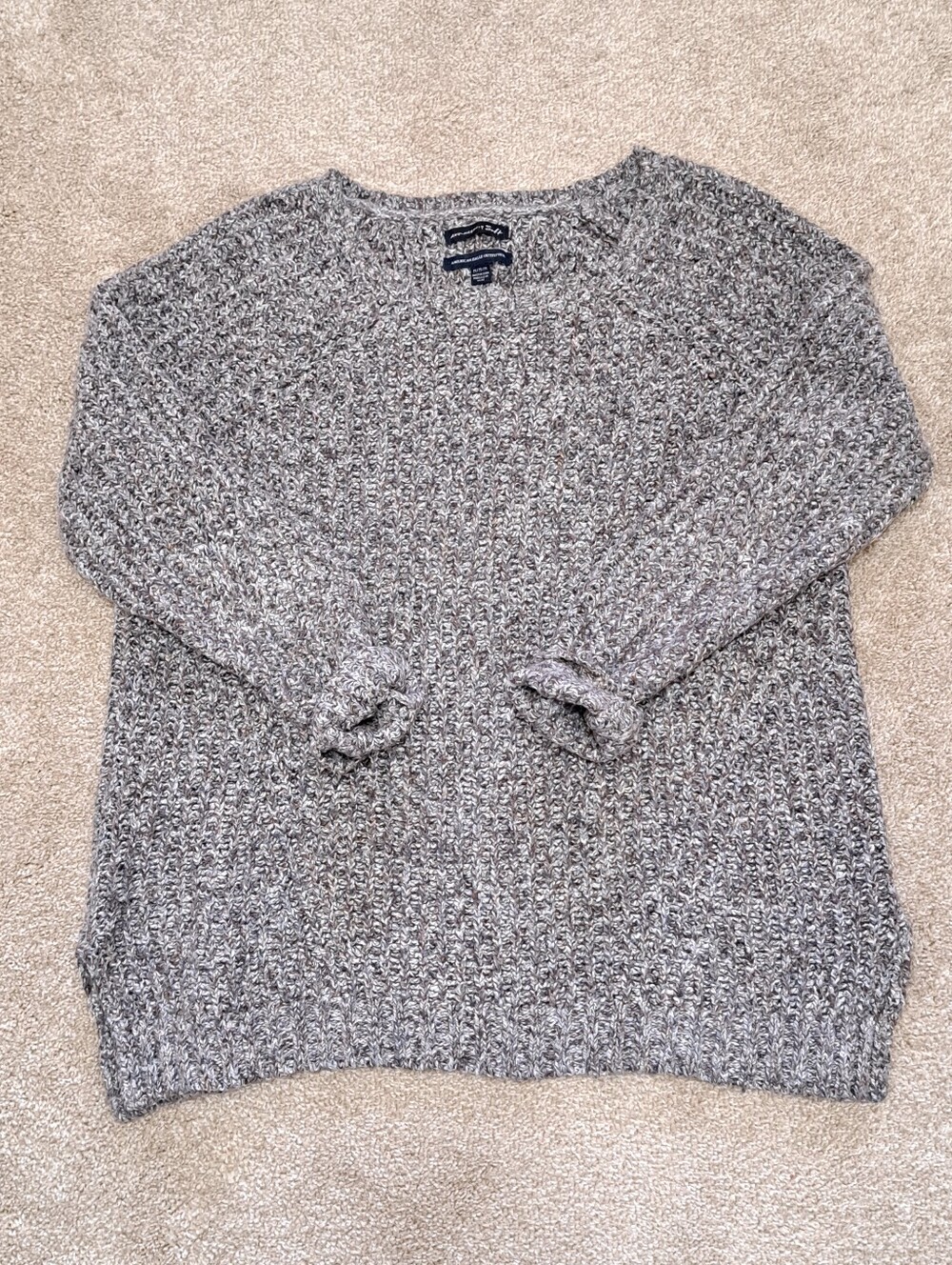 American Eagle Marled Knit Crewneck Sweater Brown Grey White Size M Cozy Neutral